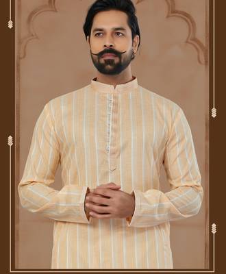 Peach Soft Cotton Woven Kurta Pajama For Mens 2