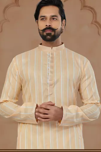 Peach Soft Cotton Woven Kurta Pajama For Mens