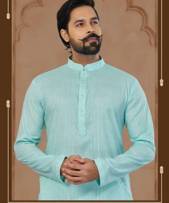 Sky Blue Soft Cotton Woven Kurta Pajama For Mens 2