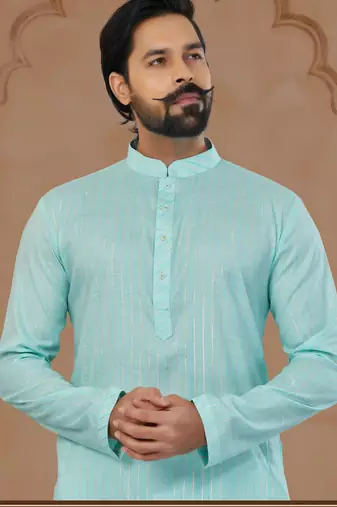 Sky Blue Soft Cotton Woven Kurta Pajama For Mens