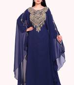 Navy Blue Stitched Kaftan with Handcrafted Zari & Stone Embellishments Dresses