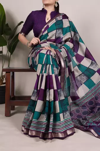 Timeless Grace Chanderi Printed Saree with Majestic Temple Border