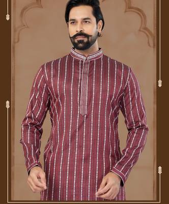Dark Maroon Soft Cotton Woven Kurta Pajama For Mens 2
