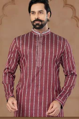 Dark Maroon Soft Cotton Woven Kurta Pajama For Mens