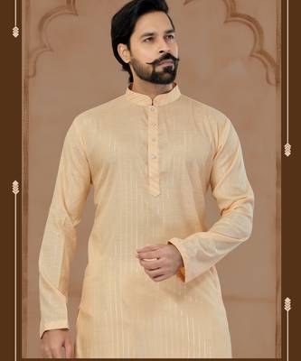 Peach Soft Cotton Woven Kurta Pajama For Mens 2