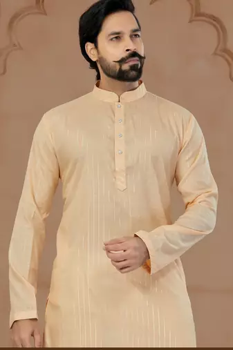 Peach Soft Cotton Woven Kurta Pajama For Mens