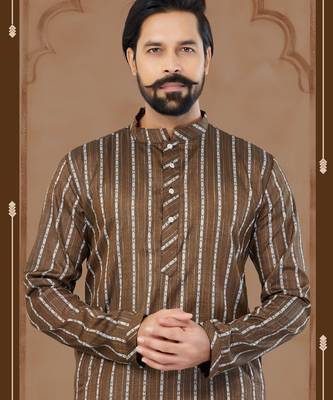 Coffee Colour Soft Cotton Woven Kurta Pajama For Mens 2