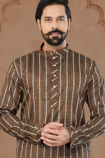 Coffee Colour Soft Cotton Woven Kurta Pajama For Mens