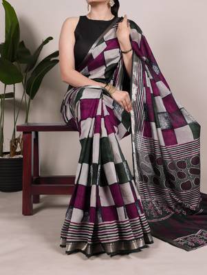 Grace Chanderi Printed Saree with Majestic Temple Border 1