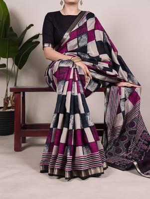 Grace Chanderi Printed Saree with Majestic Temple Border 1