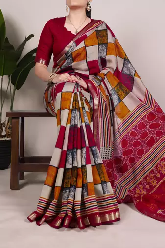 Timeless Grace Chanderi Printed Saree with Majestic Temple Border