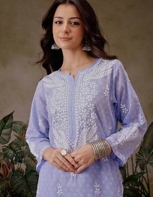 Hand embroidered mauve cotton lucknowi chikankari co-ord set 6