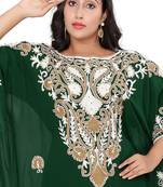  Green Kaftan Dress with Intricate Neck Embroidery