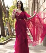 Pink organza plain saree with embroidered blouse & belt