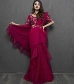 Pink organza plain saree with embroidered blouse & belt