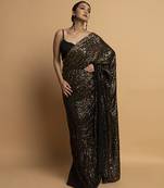 Black georgette embroidered saree with embroidered blouse & belt