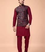 Multicolor jacquard work nehru jacket roman silk men kurta set