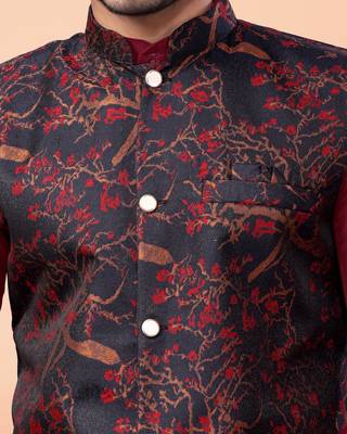 Multicolor jacquard work nehru jacket roman silk men kurta set 4