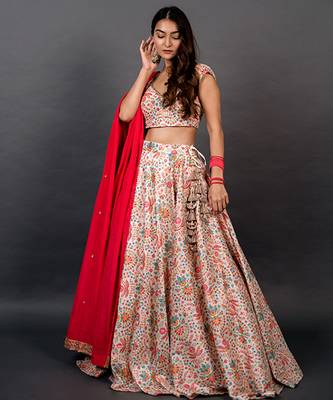 white Silk printed Lehenga 1
