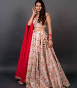 white Silk printed Lehenga