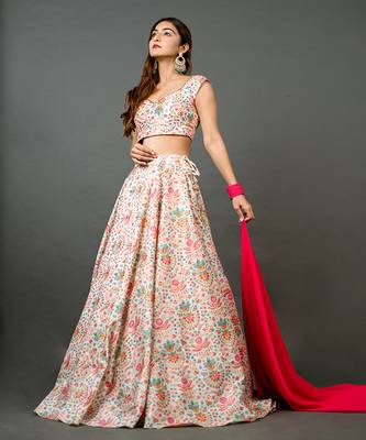 white Silk printed Lehenga 2