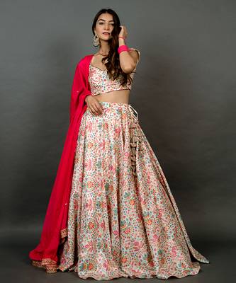 white Silk printed Lehenga 3