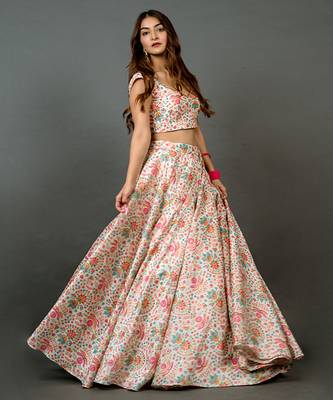 white Silk printed Lehenga 4