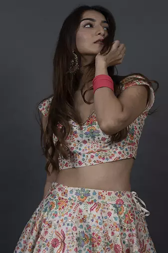 white Silk printed Lehenga