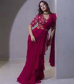 Pink organza plain saree with embroidered blouse & belt