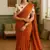 Brown khadi cotton plain saree with stiched blouse