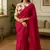Pink khadi cotton plain saree with stiched blouse