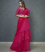 Pink organza plain saree with embroidered blouse & belt