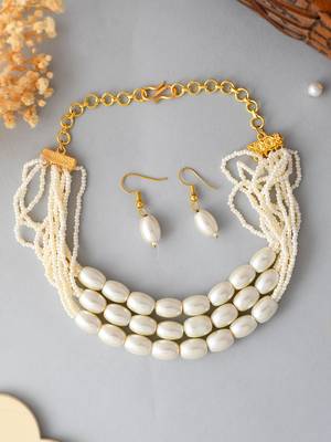 Pearl beaded necklace & earring set for women 2