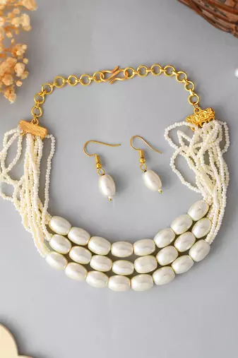 Pearl beaded necklace & earring set for women