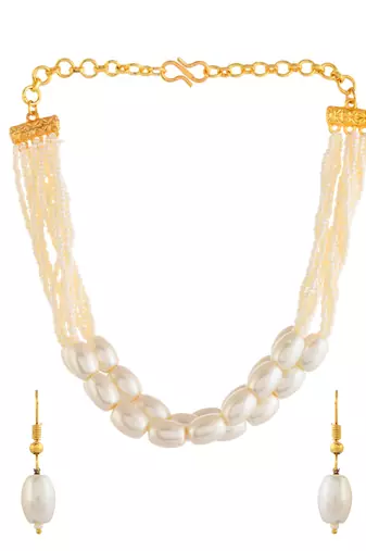 Pearl beaded necklace & earring set for women