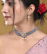 Gold-toned pearl beaded bracelet & earrings set