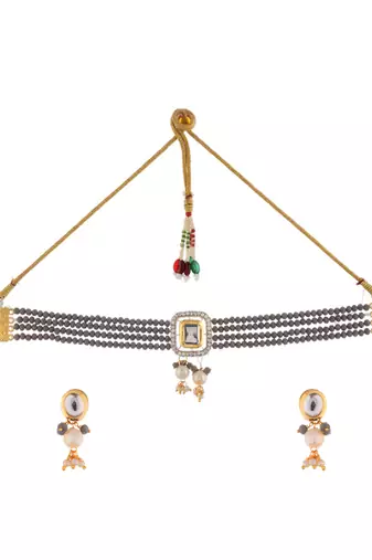 Gold-toned pearl beaded bracelet & earrings set