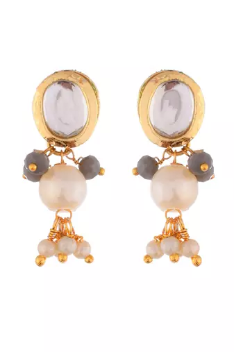 Gold-toned pearl beaded bracelet & earrings set