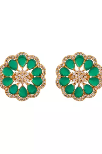 Green beaded floral necklace & earring set for women