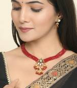 Red beaded necklace & earrings set for women