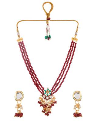 Red beaded necklace & earrings set for women 3