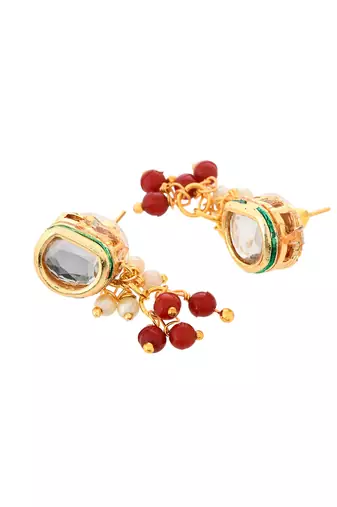 Red beaded necklace & earrings set for women