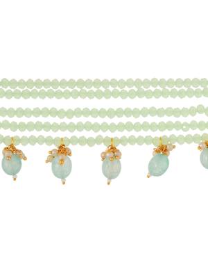 Mint green beaded gold necklace & earrings set for women 3