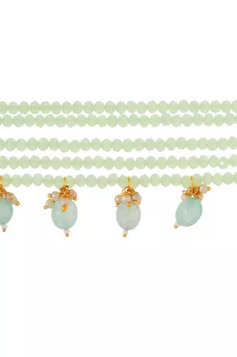 Mint green beaded gold necklace & earrings set for women