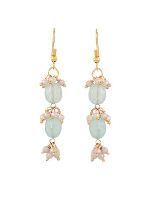Mint green beaded gold necklace & earrings set for women 4