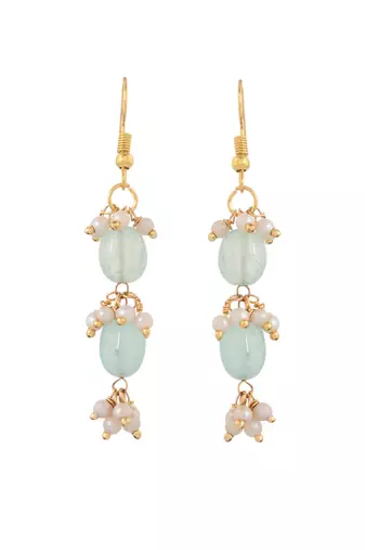Mint green beaded gold necklace & earrings set for women