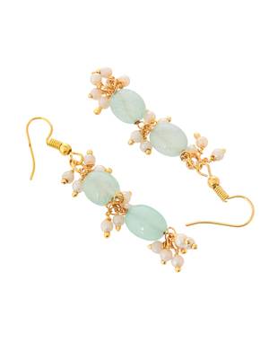 Mint green beaded gold necklace & earrings set for women 5