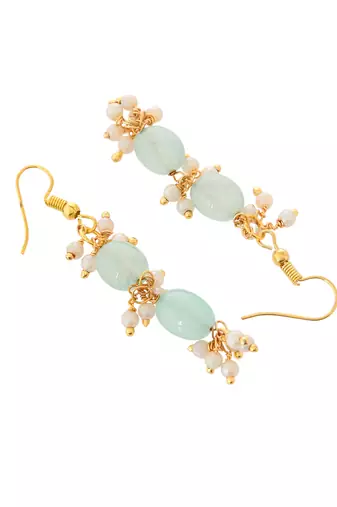 Mint green beaded gold necklace & earrings set for women