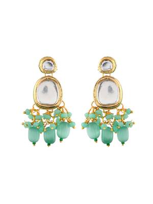 Green beaded gold necklace & earrings set for women 4