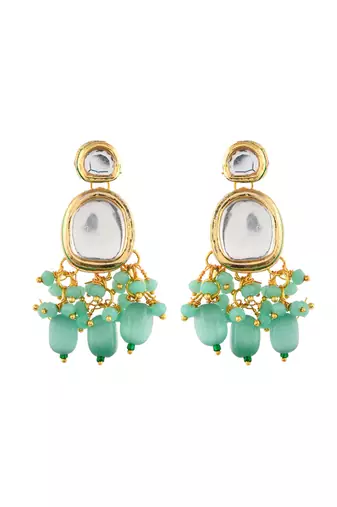 Green beaded gold necklace & earrings set for women